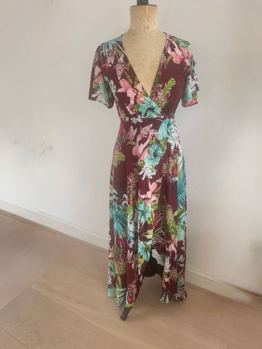 DARK TROPICS WRAP DRESS