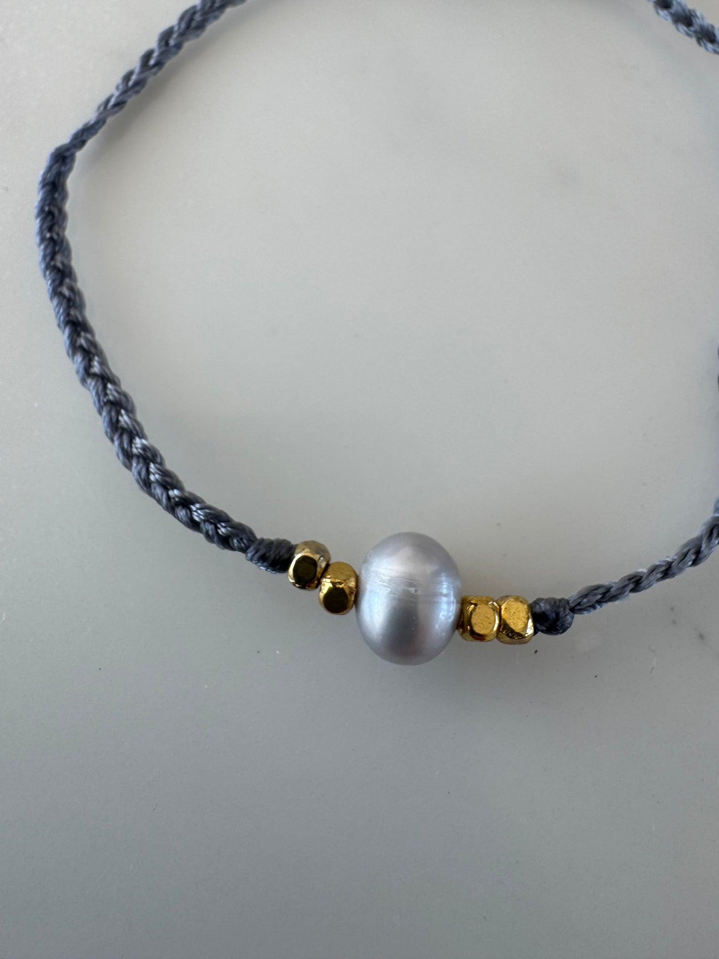 ORIGIN SILVER MOON PEARL MACRAME BRACELET
