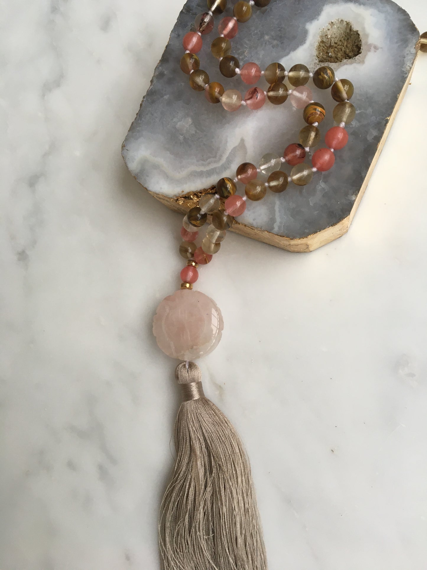 CARVED ROSE MANDALA MALA