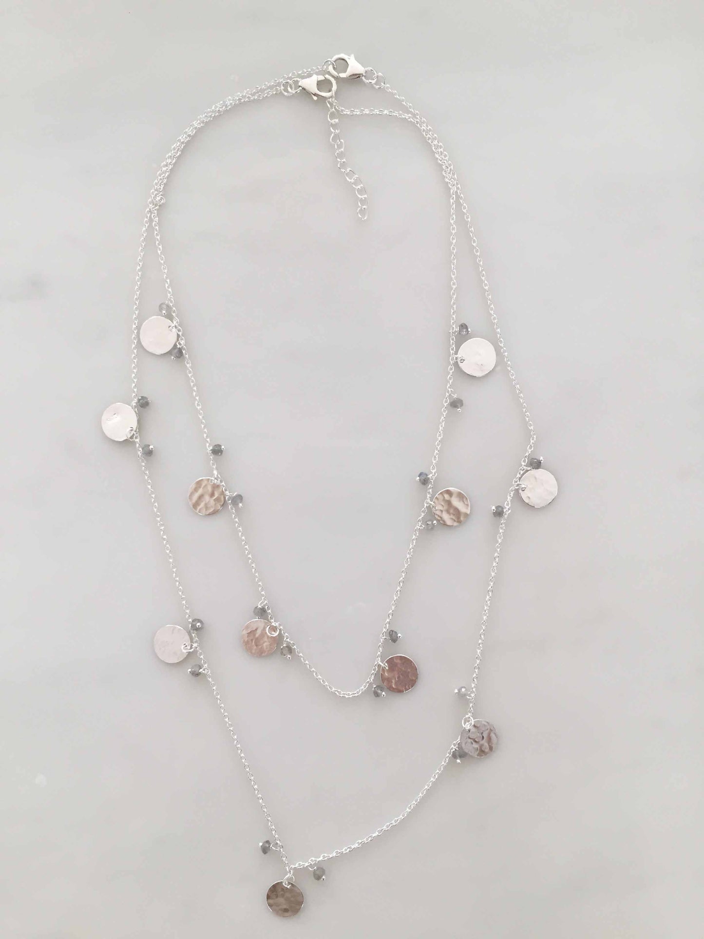 LABRADORITE SIX DISC NECKLACE SILVER