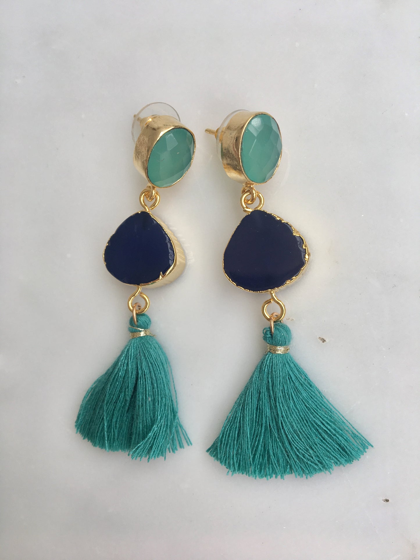 OCEAN SEMI PRECIOUS TASSEL EARRINGS