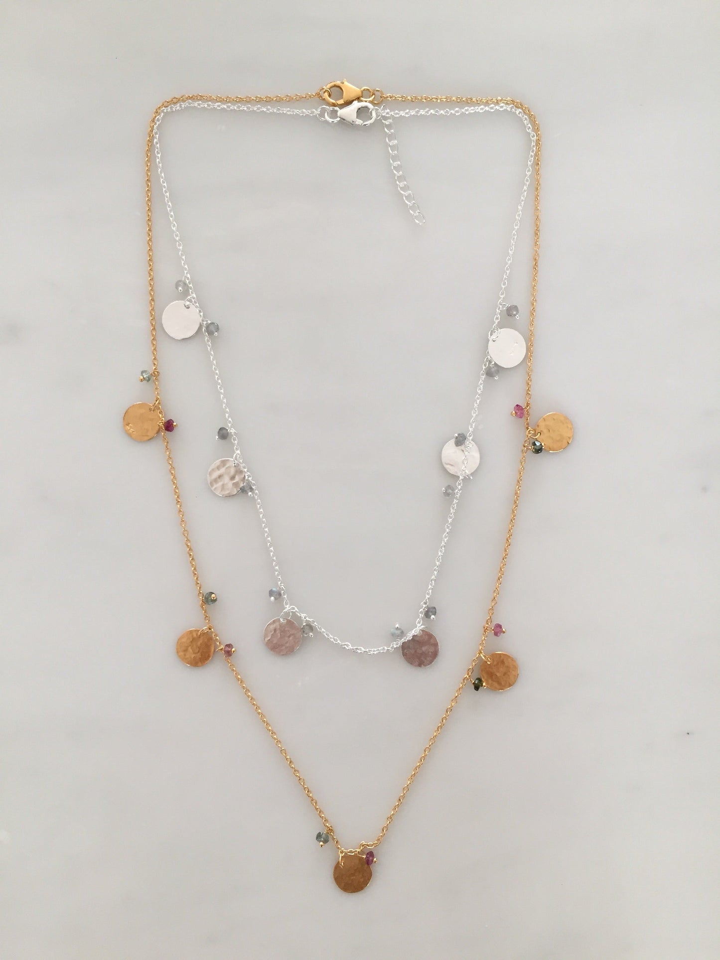 LABRADORITE FIVE DISC NECKLACE GOLD