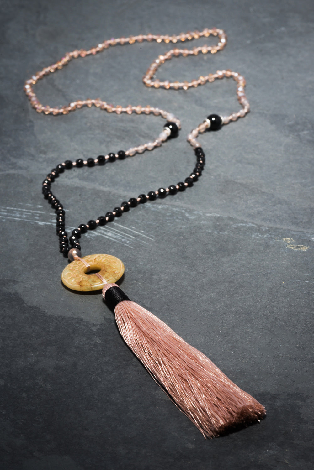 YIN YANG ANTIQUE CARVED NEPHRITE JADE MANDALA NECKLACE