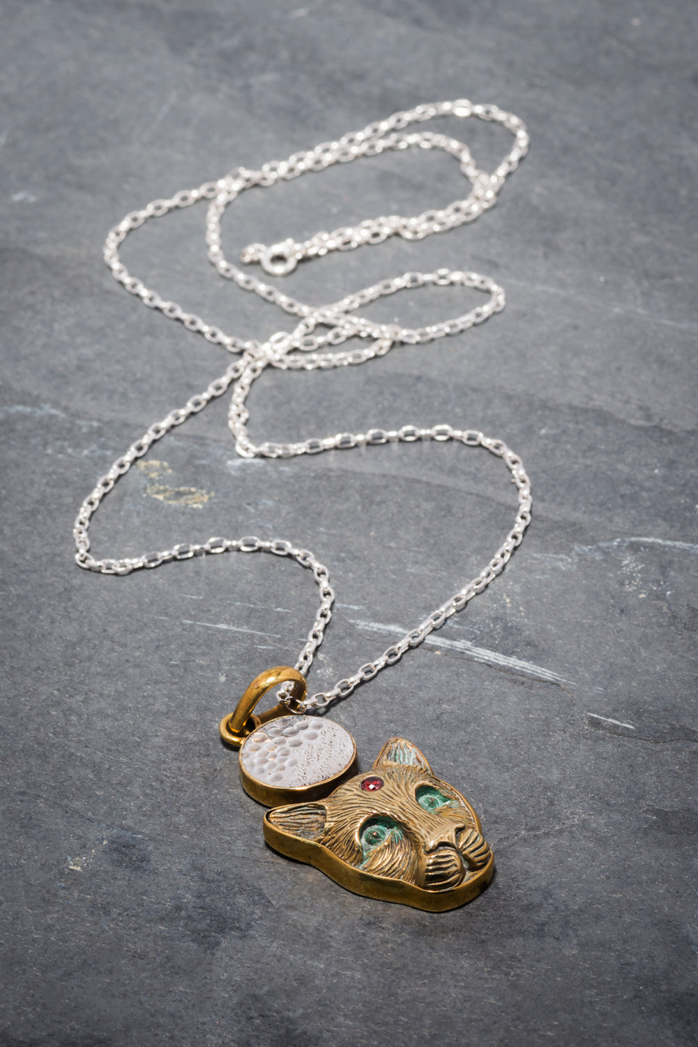 FULL MOON SILVER + BRONZE PANTHER 75cm NECKLACE