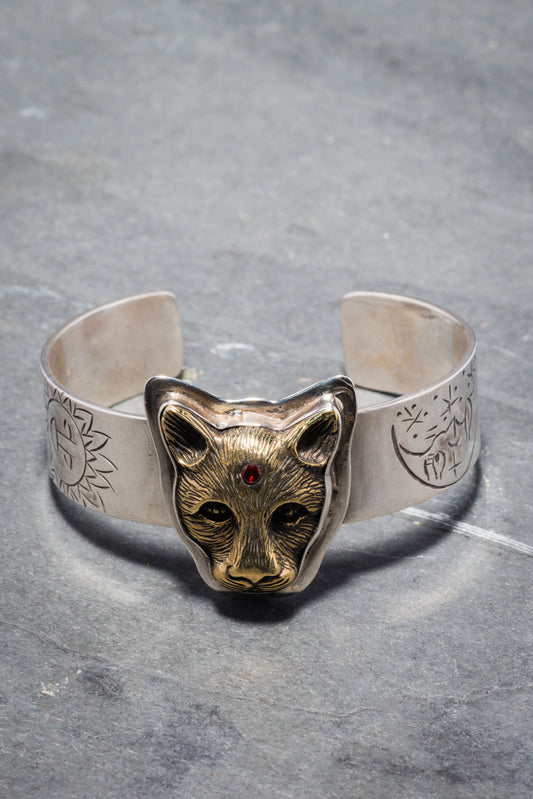 925 PANTHER SUN + MOON SPIRIT ANIMAL CUFF BANGLE