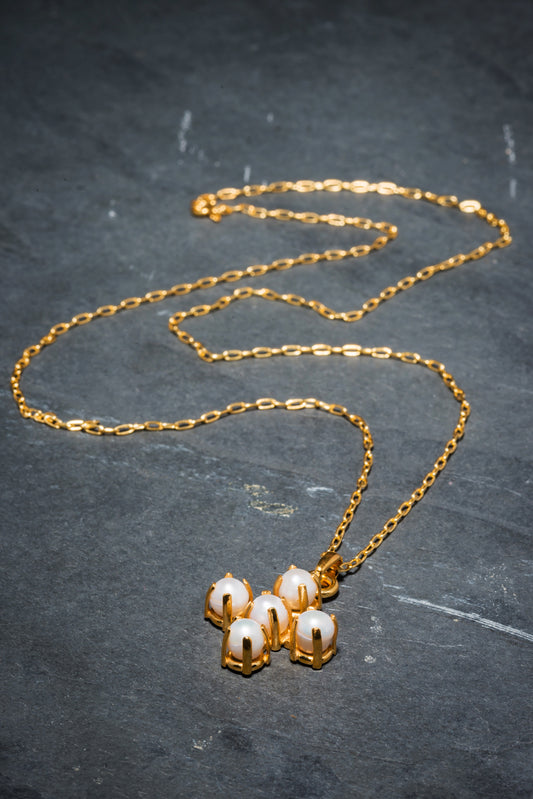 PEARL CROSS PENDANT GOLD 75cm
