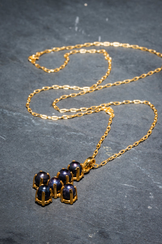 6 BLACK PEARL CROSS PENDANT GOLD 75cm