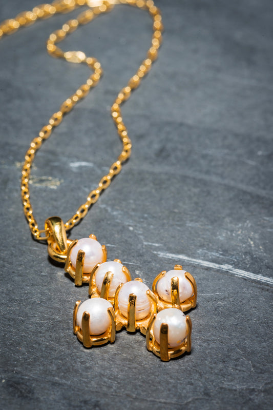 6 PEARL CROSS PENDANT GOLD 75cm