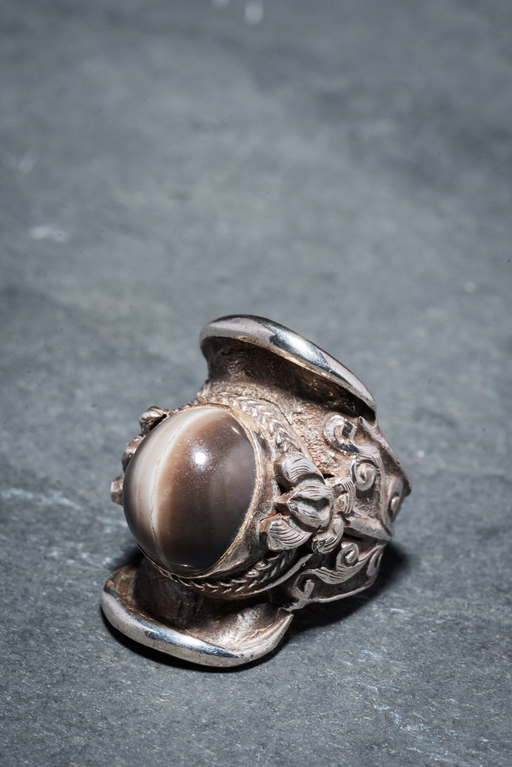 VINTAGE MARBLE AGATE 925 SILVER RING