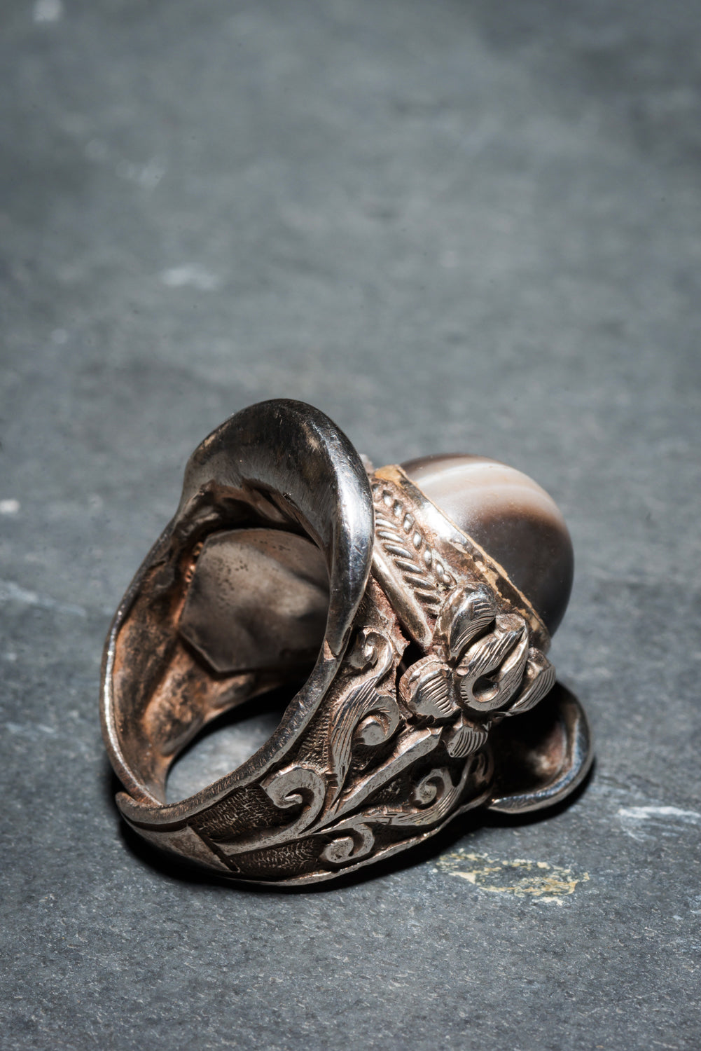 VINTAGE MARBLE AGATE 925 SILVER RING