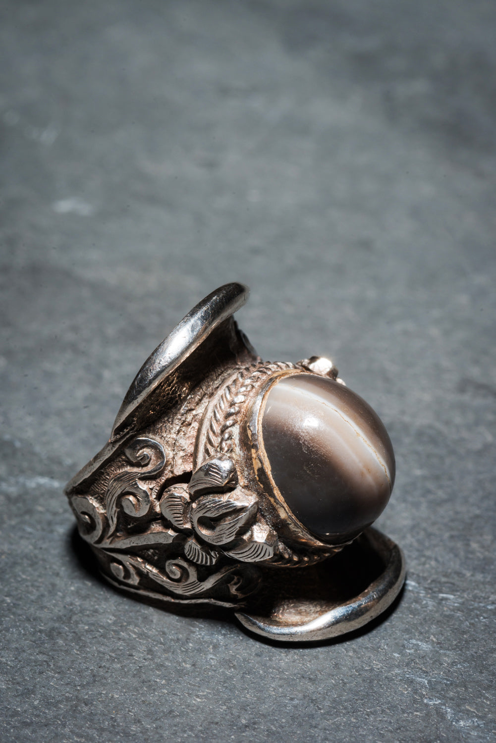 VINTAGE MARBLE AGATE 925 SILVER RING