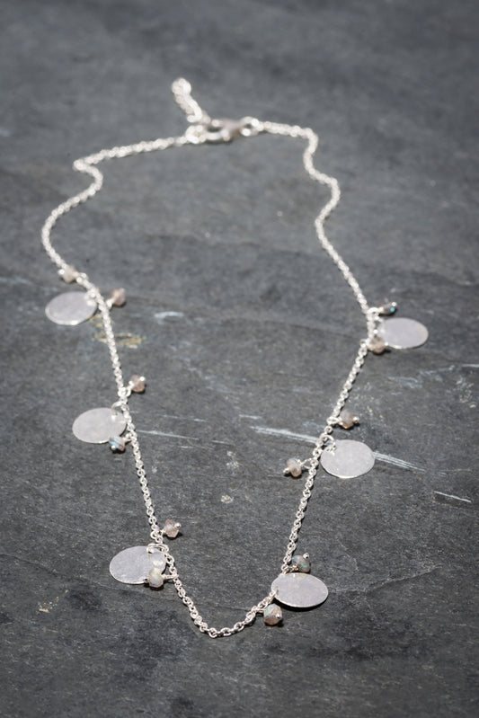 LABRADORITE SIX DISC NECKLACE SILVER