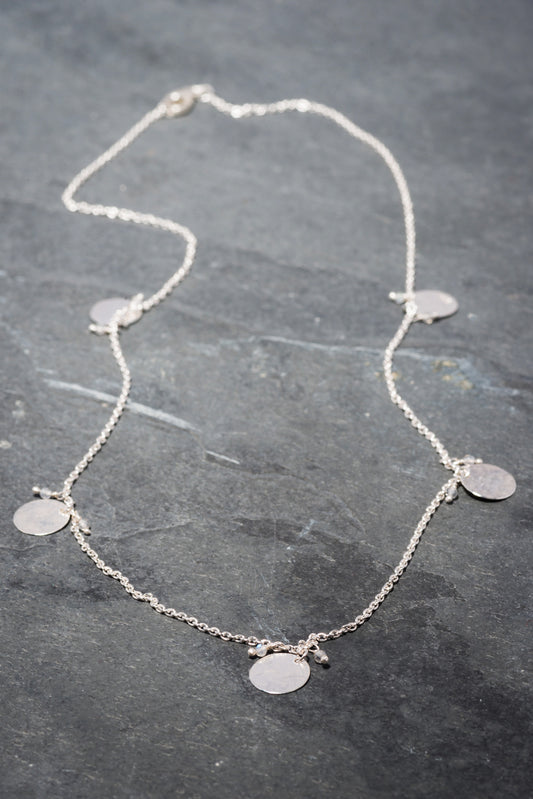 LABRADORITE FIVE DISC NECKLACE SILVER
