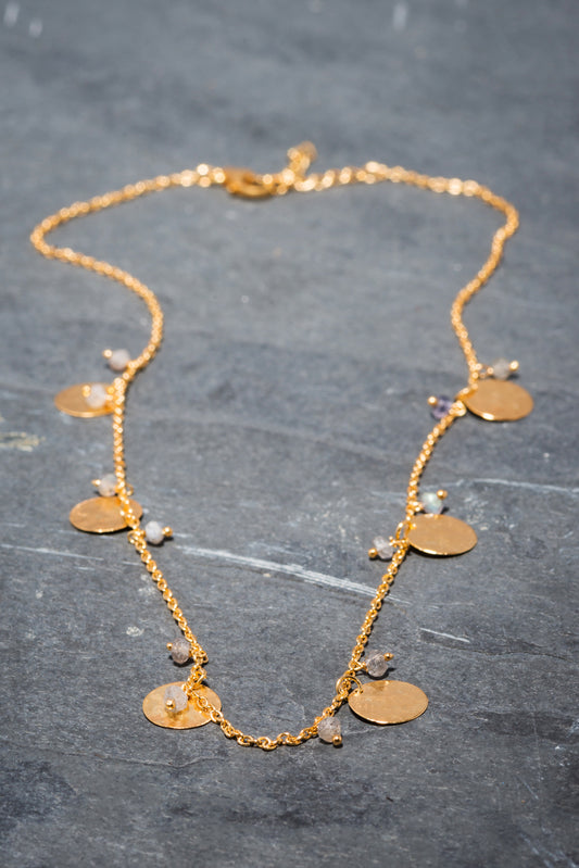 LABRADORITE SIX DISC NECKLACE GOLD