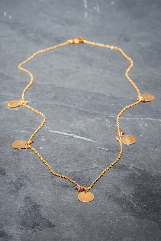 TOURMALINE FIVE DISC NECKLACE GOLD