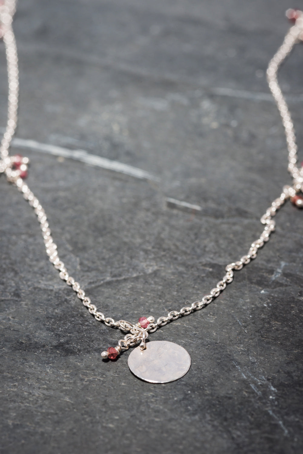 PINK TOURMALINE FIVE DISC NECKLACE SILVER