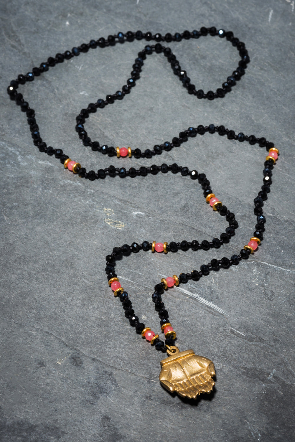 CORAL BOHEME PRAYER HANDS PENDANT