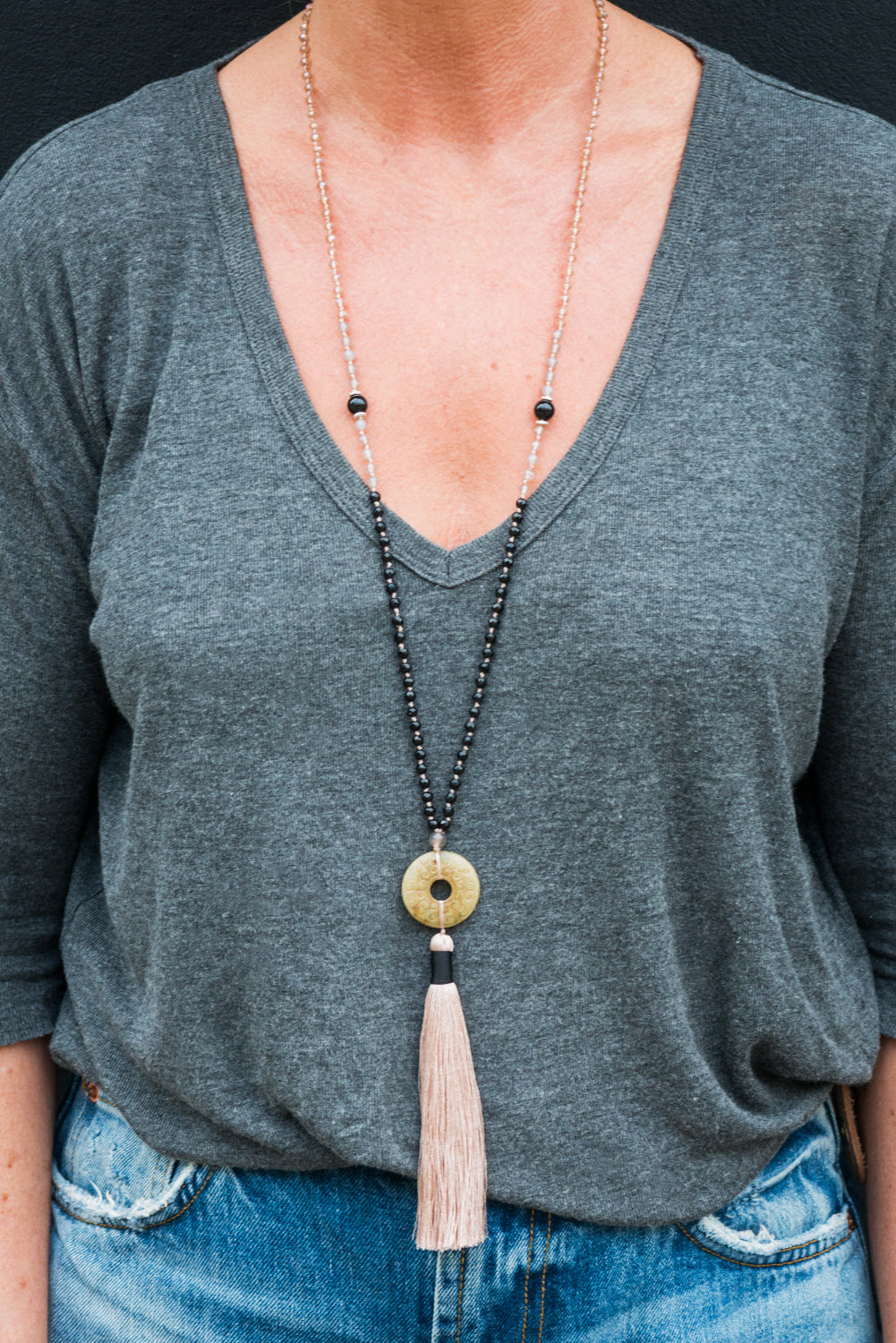 YIN YANG ANTIQUE CARVED NEPHRITE JADE MANDALA NECKLACE