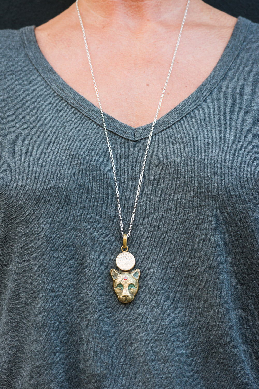 FULL MOON SILVER + BRONZE PANTHER 75cm NECKLACE