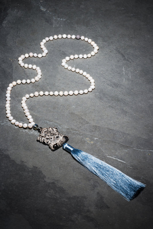 PEARL + SILK HAND CARVED GANESHA MALA