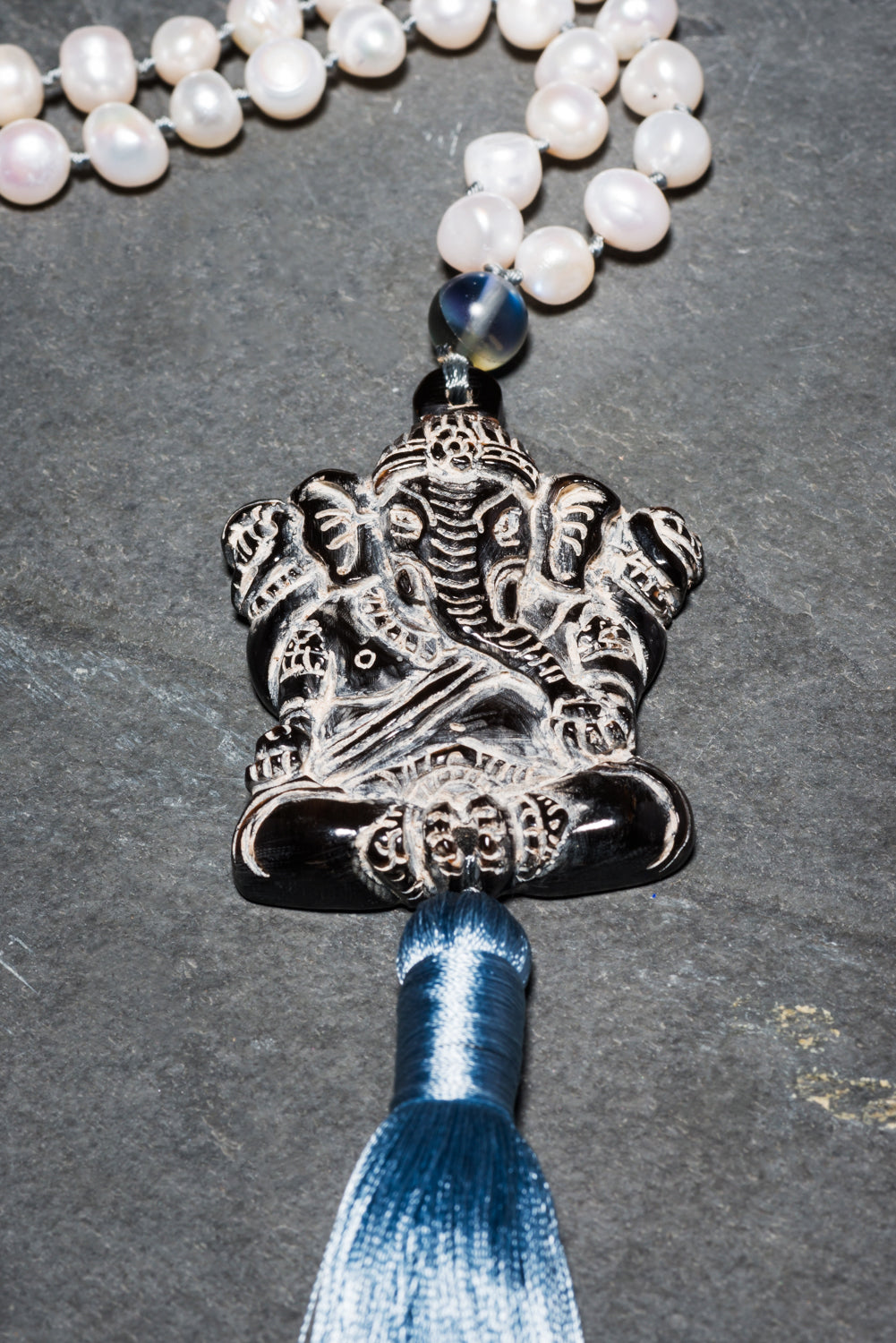 PEARL + SILK HAND CARVED GANESHA MALA
