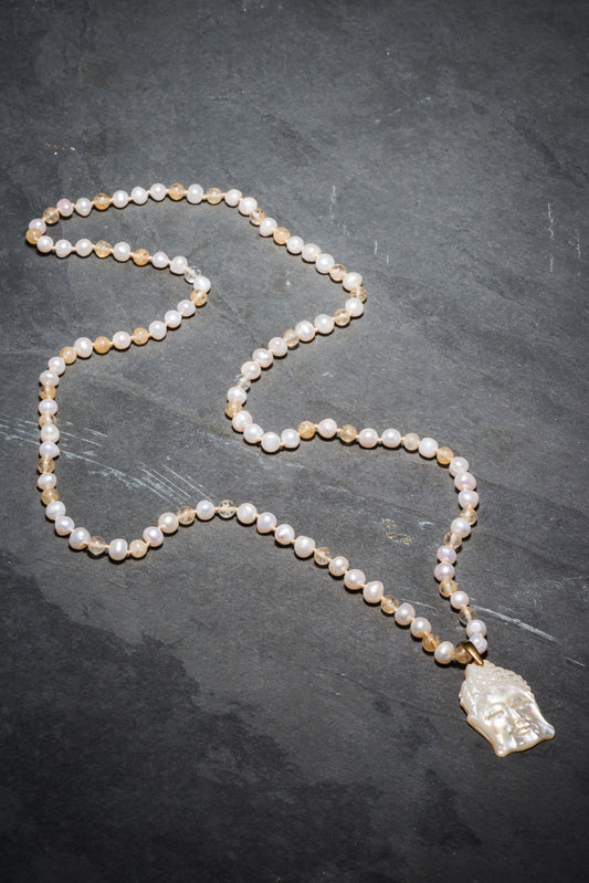 MOTHER OF PEARL BUDDHA NECKLACE