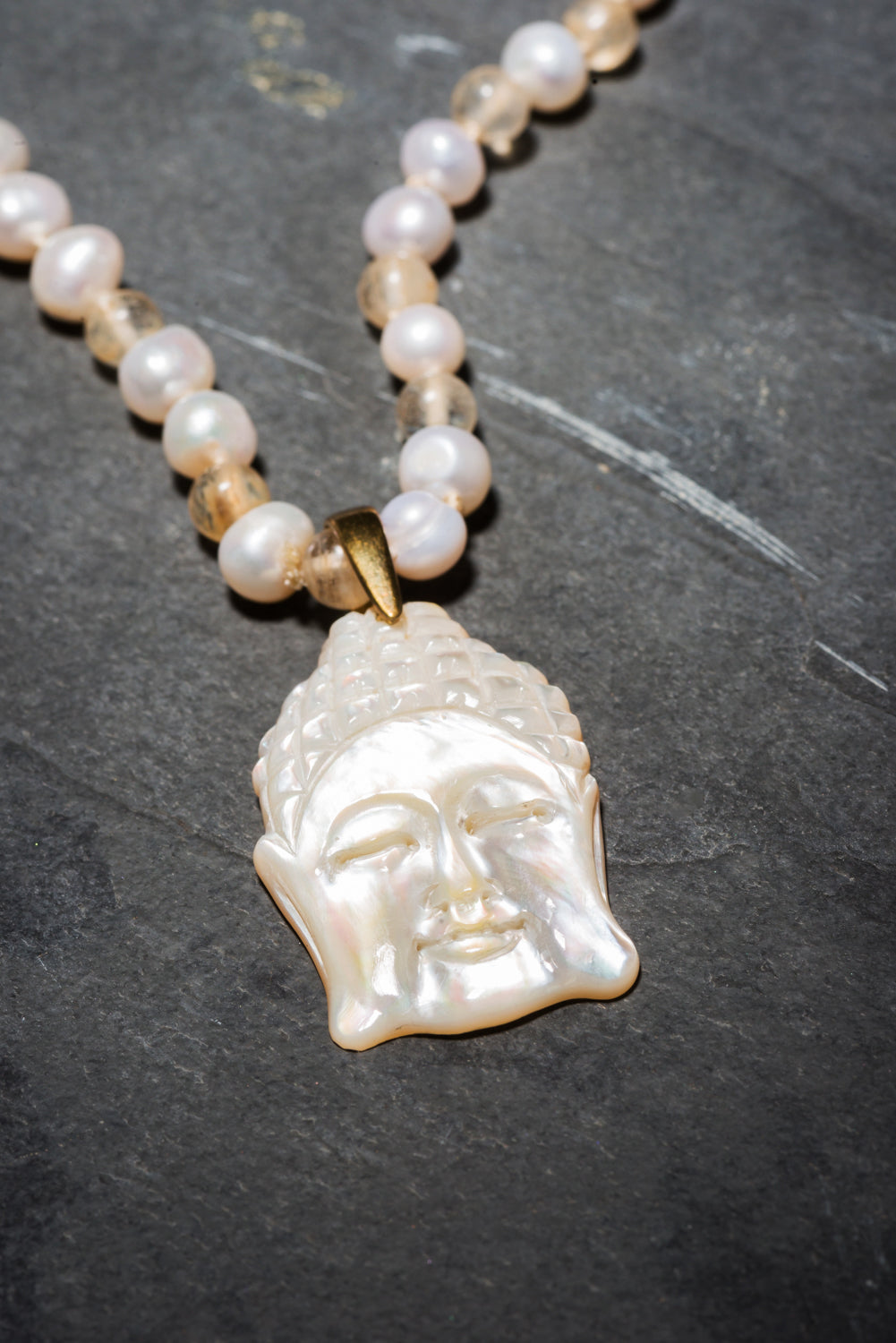 MOTHER OF PEARL BUDDHA NECKLACE
