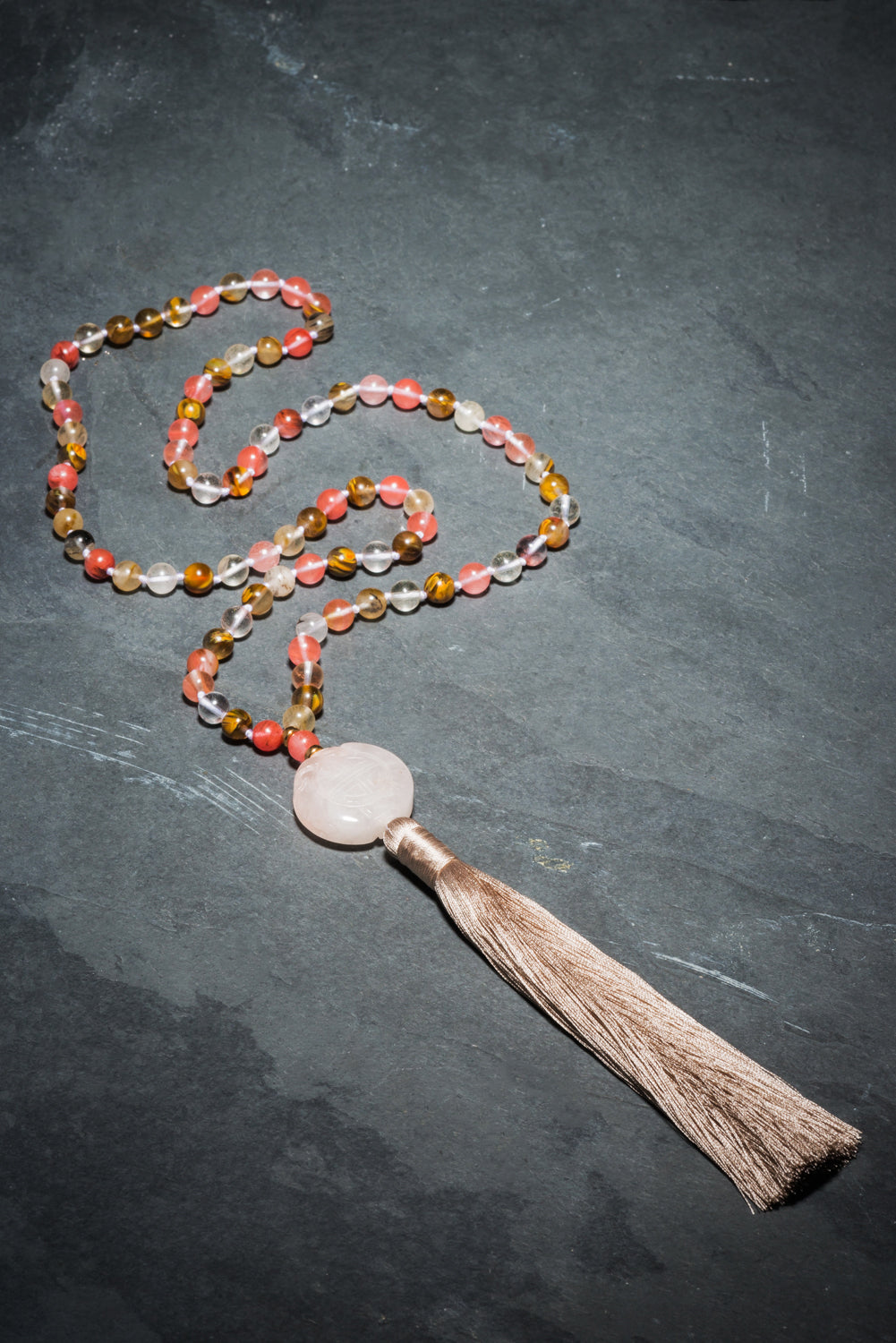 CARVED ROSE MANDALA MALA