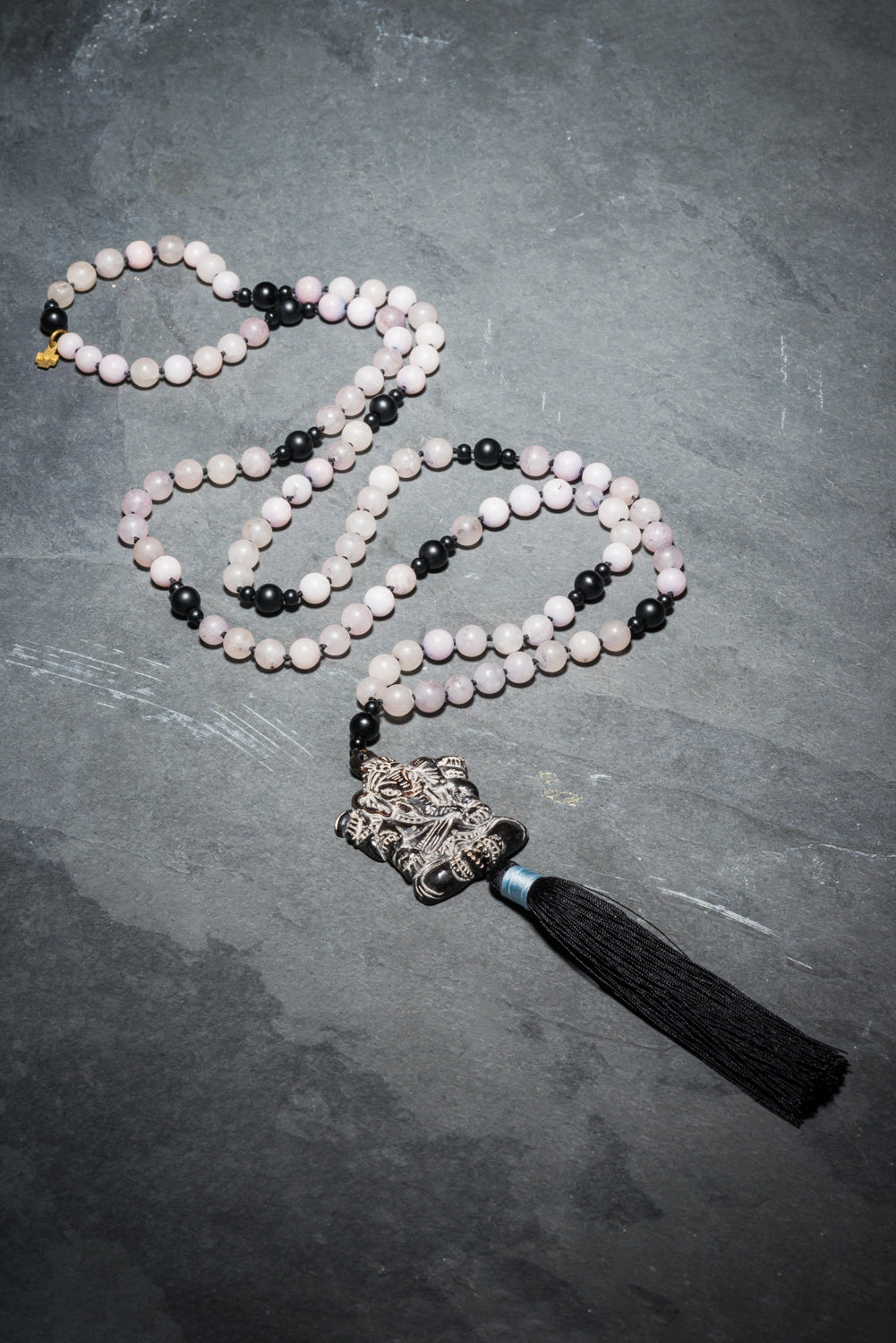 ONYX + BLASTED AGATE GANESHA MALA