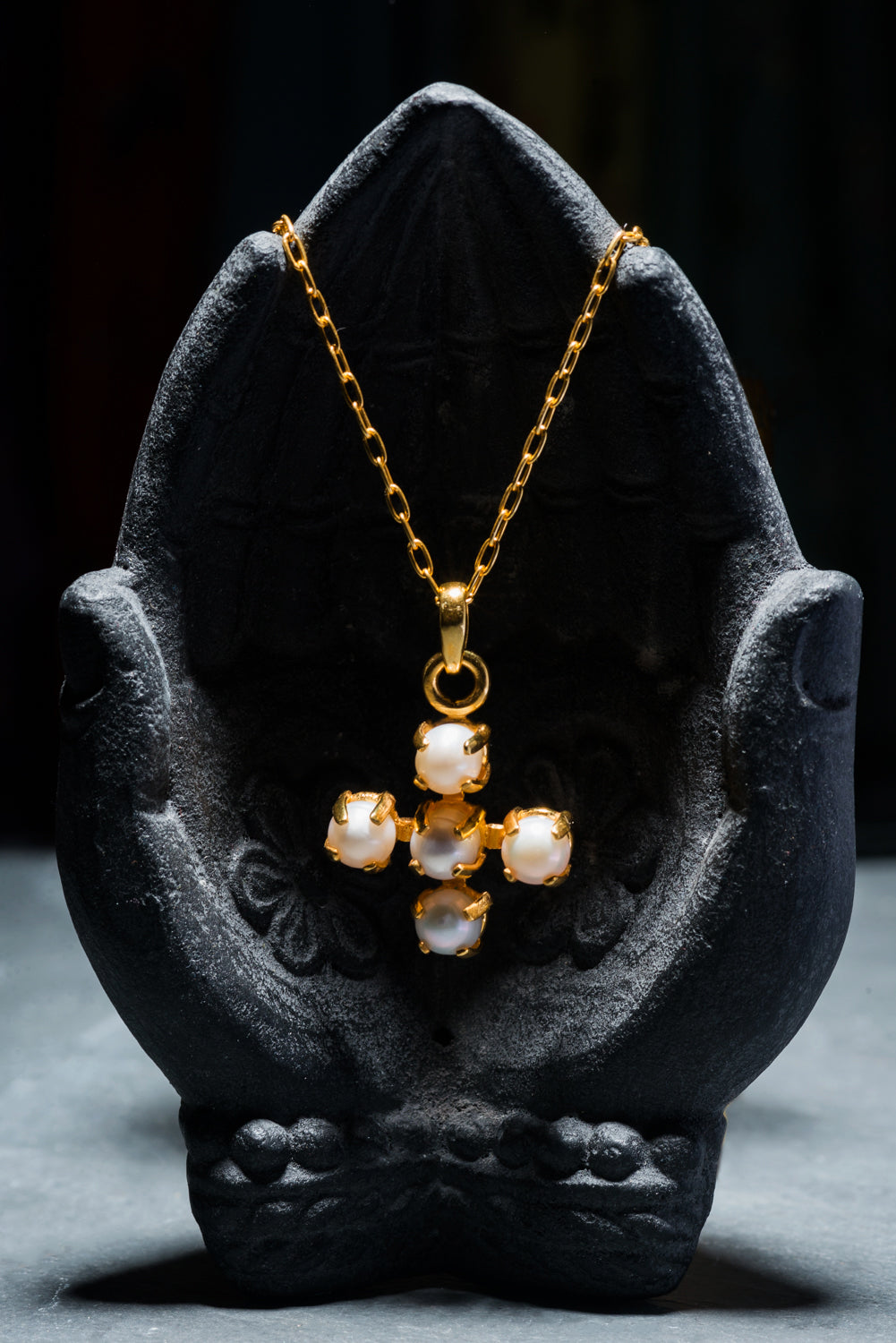 PEARL CROSS PENDANT GOLD 75cm