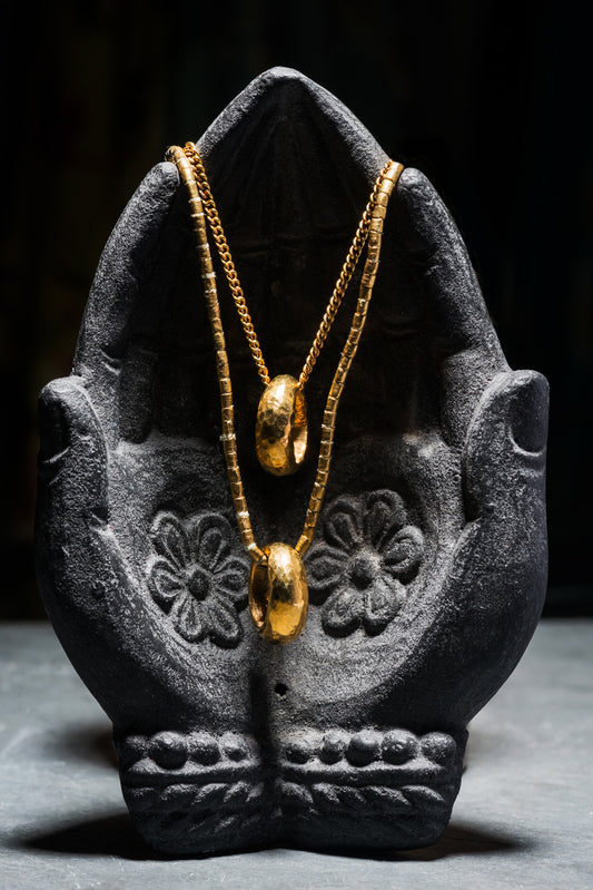 SMALL ETHIOPIAN PROMISE RING ON BEADED CHAIN