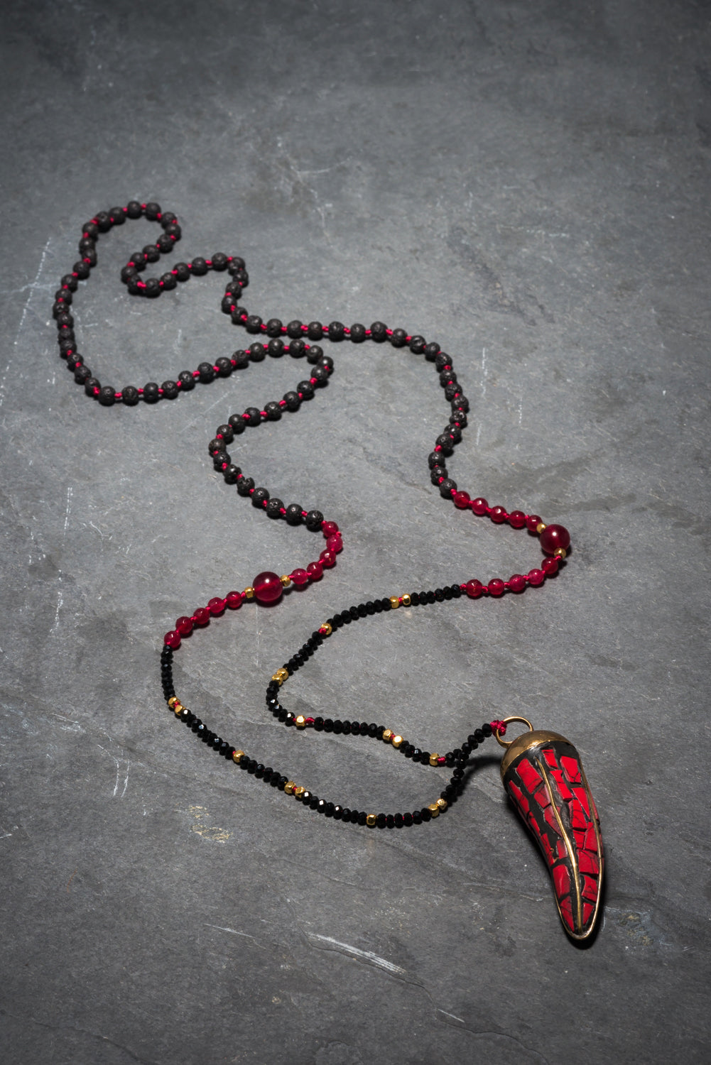 RED CORAL BOHEME JEWEL TUSK PENDANT