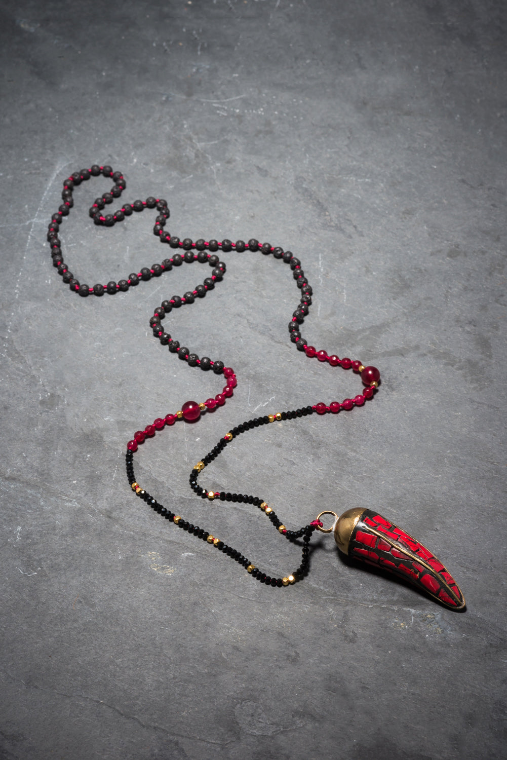 RED CORAL BOHEME JEWEL TUSK PENDANT