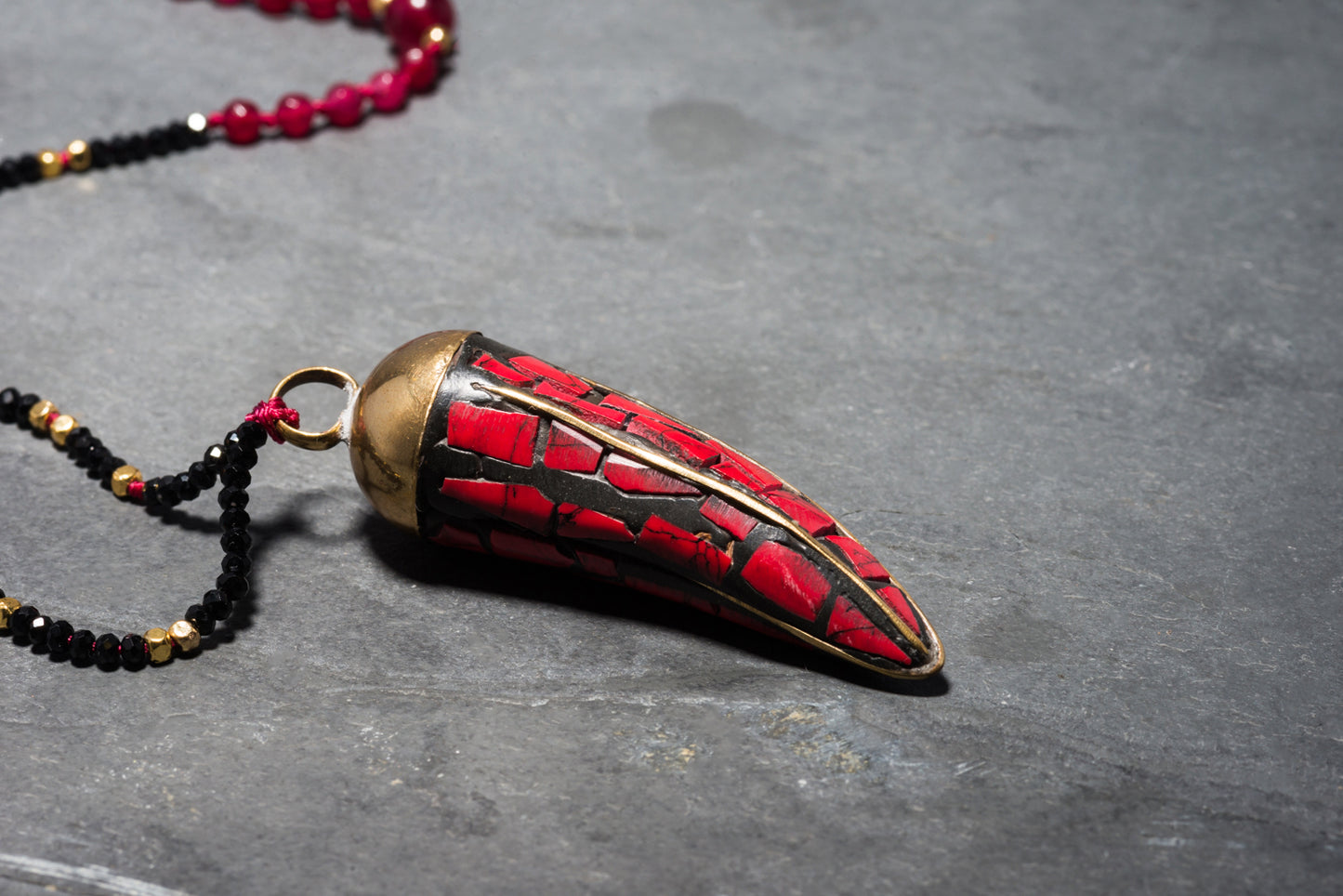 RED CORAL BOHEME JEWEL TUSK PENDANT