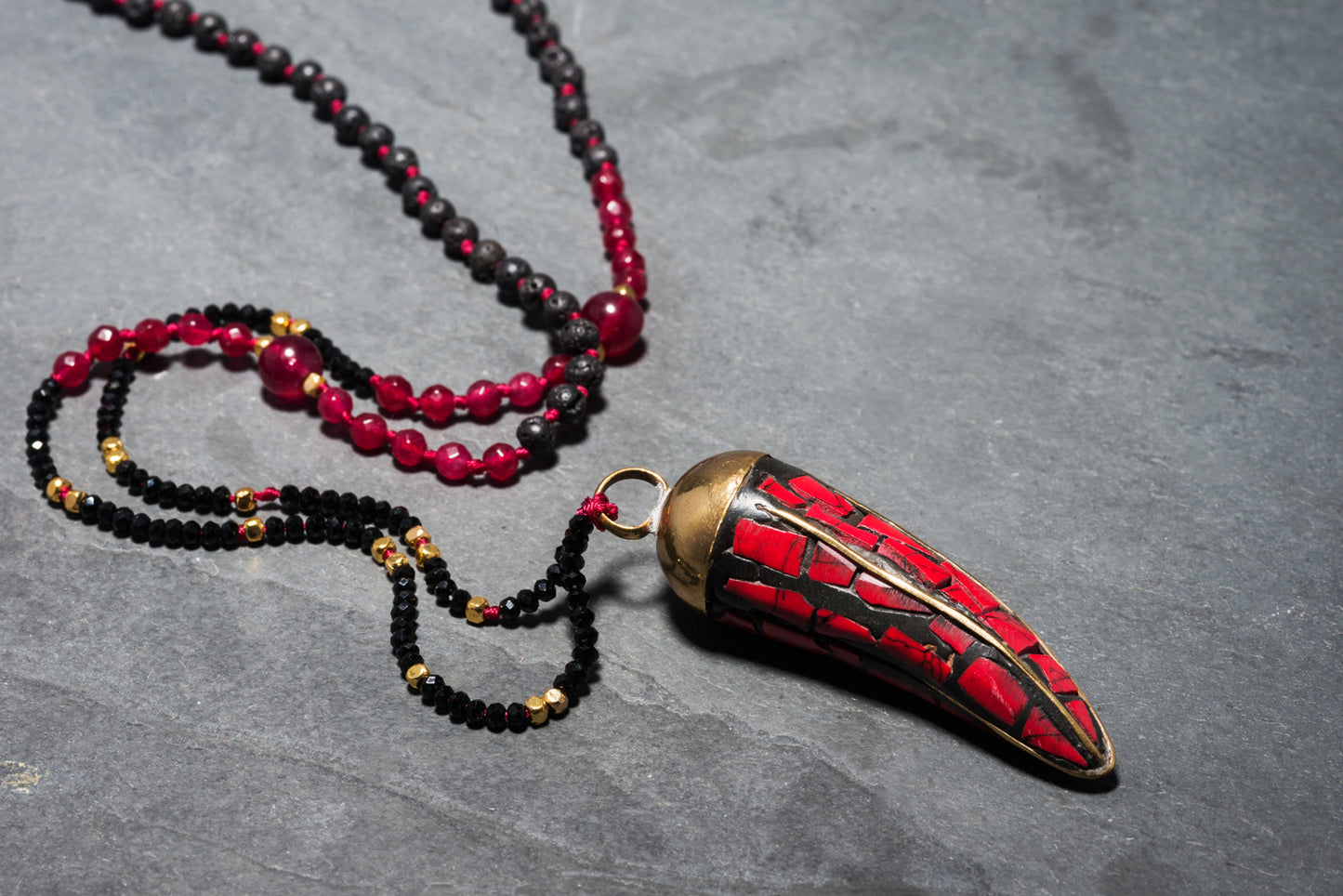 RED CORAL BOHEME JEWEL TUSK PENDANT