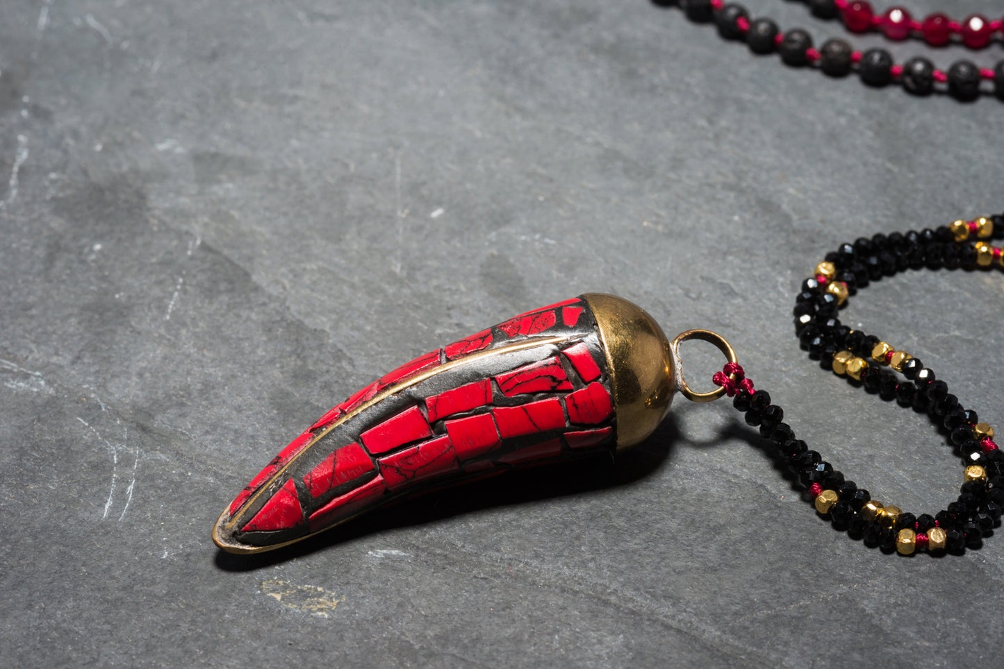 RED CORAL BOHEME JEWEL TUSK PENDANT