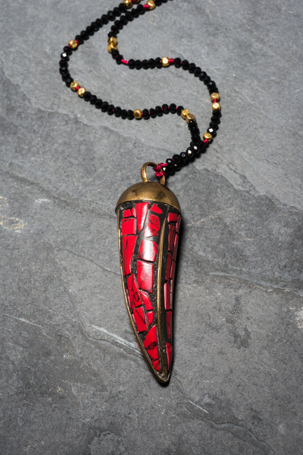 RED CORAL BOHEME JEWEL TUSK PENDANT