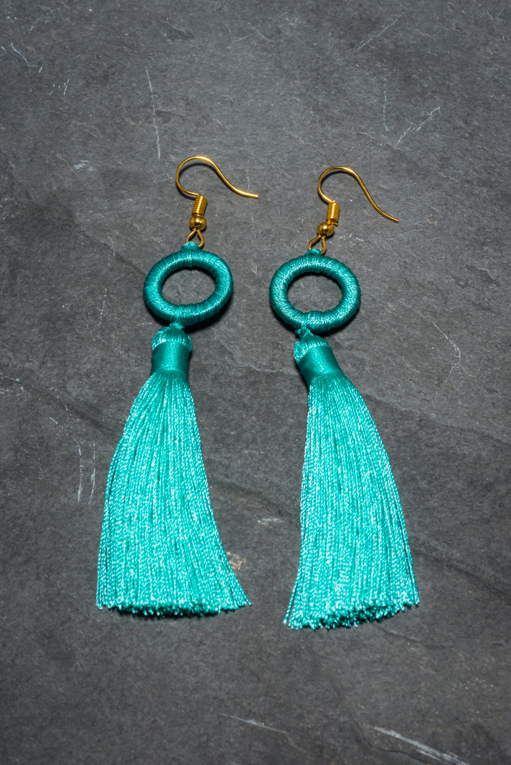 TURQUOISE HOOPLA TASSEL EARRING
