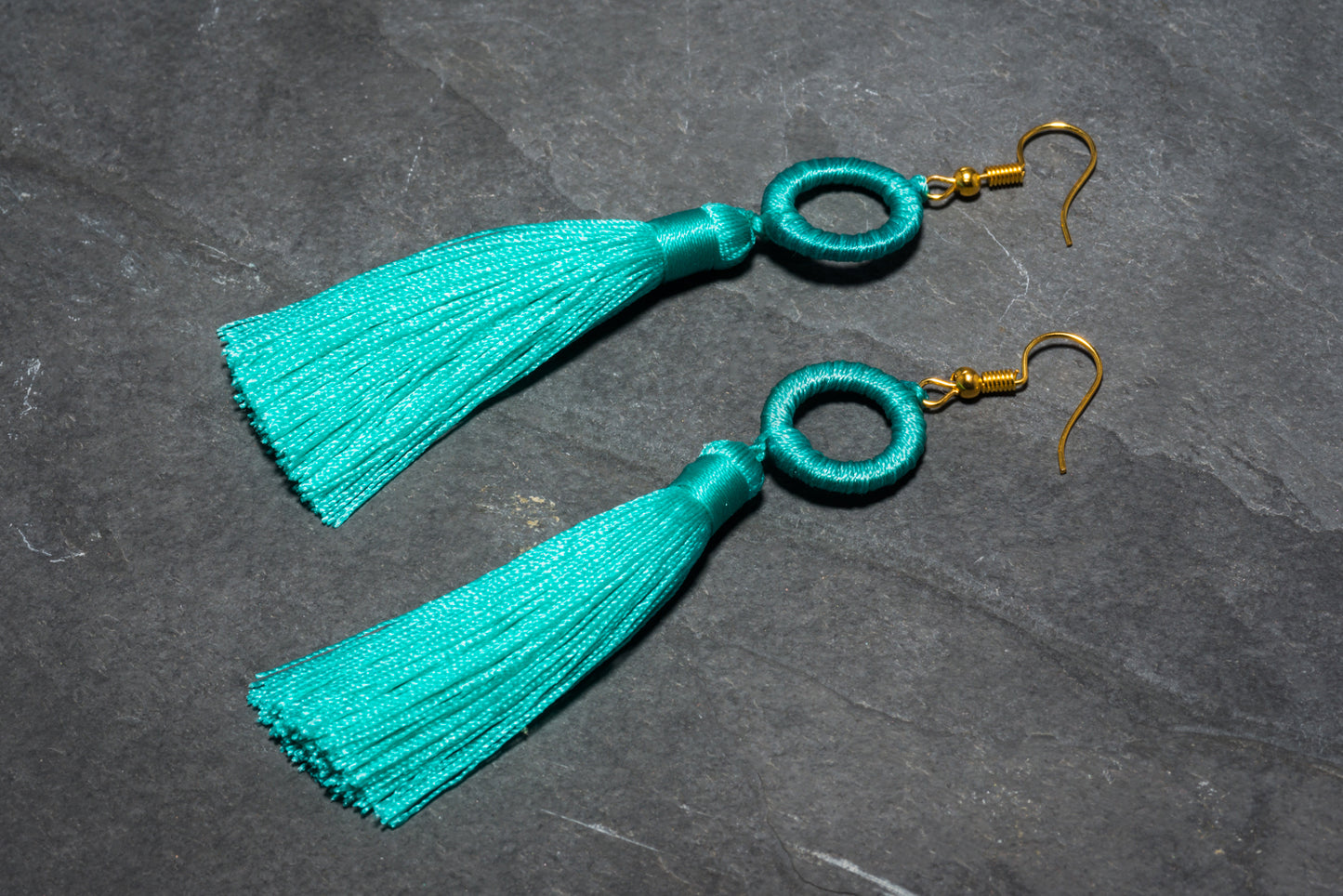 TURQUOISE HOOPLA TASSEL EARRING