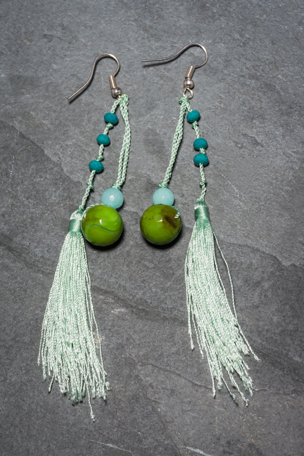 MINT FEATHERED TASSEL EARRING
