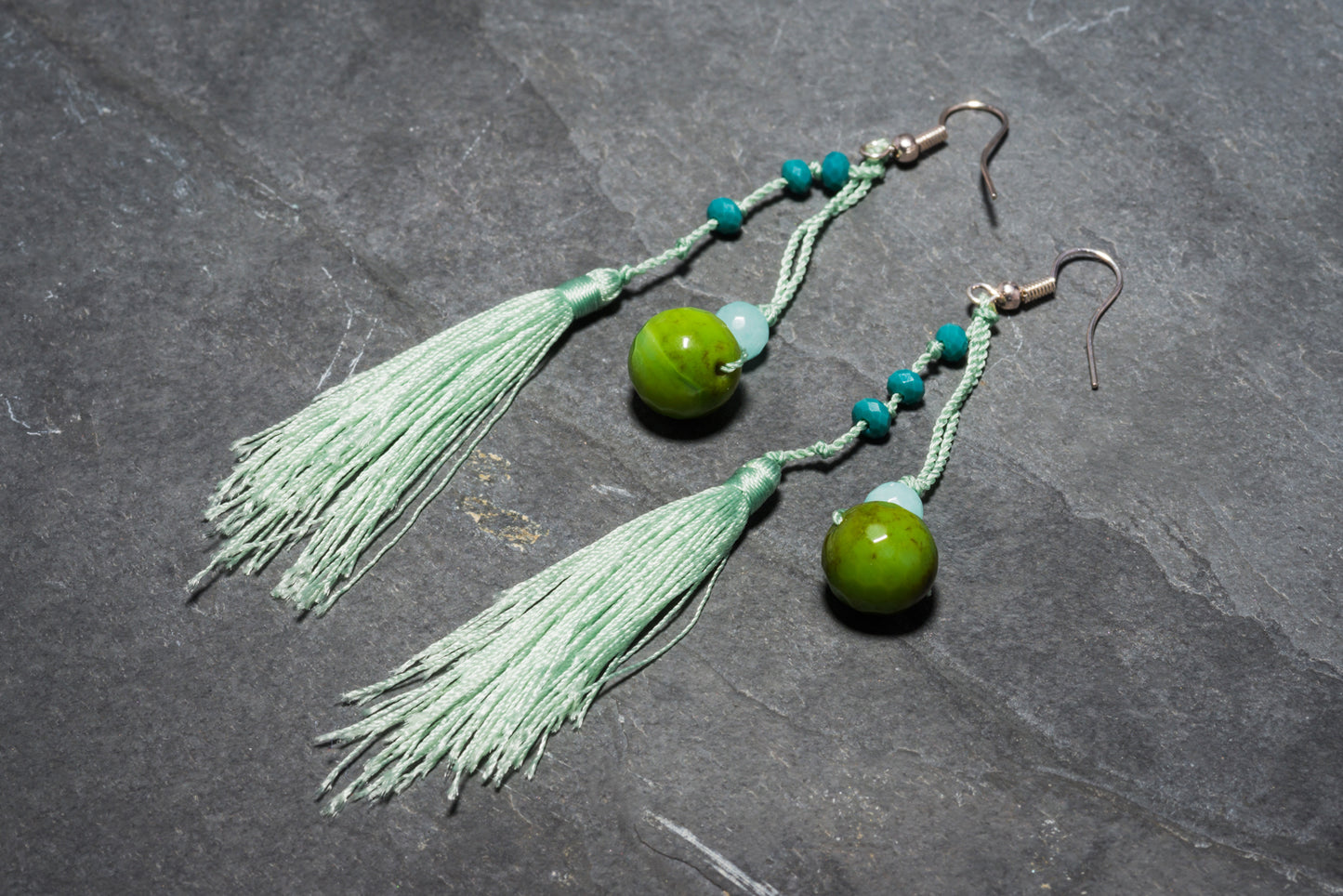 MINT FEATHERED TASSEL EARRING