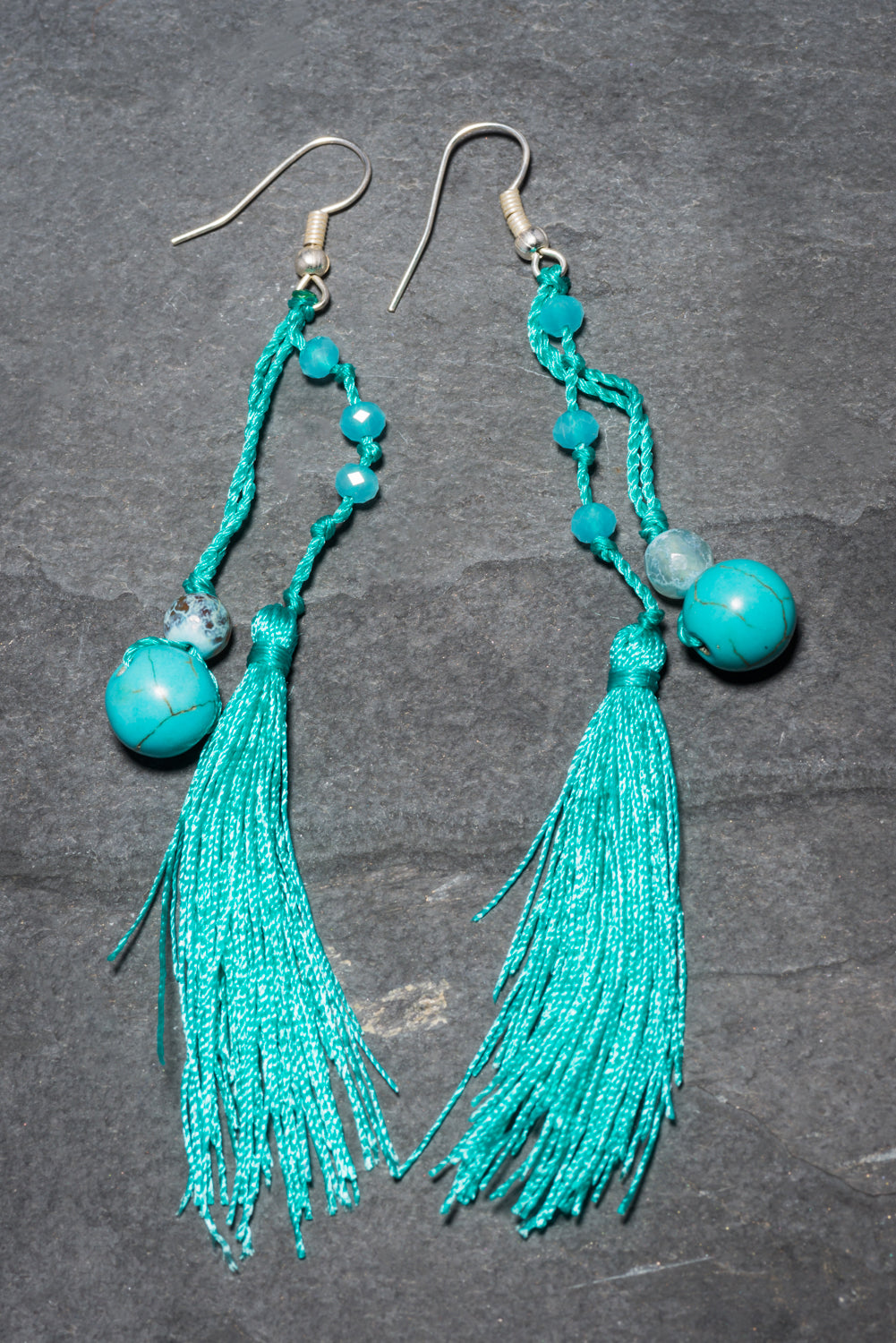 TURQUOISE FEATHERED TASSEL EARRING
