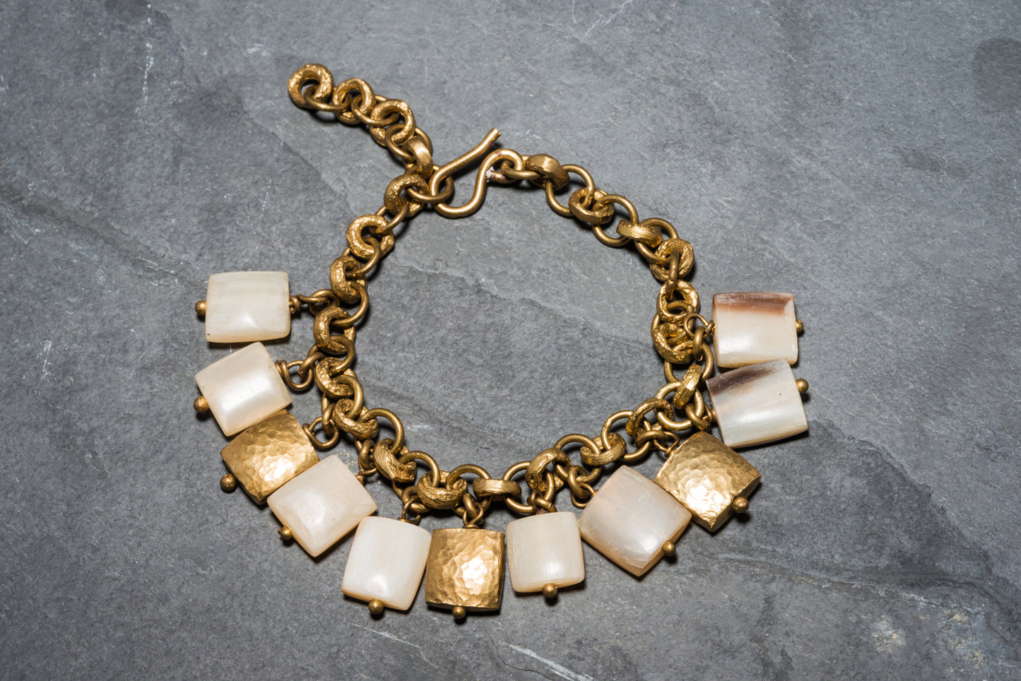 HAMMERED SQUARE + HORN CHARM BALANCING BRACELET