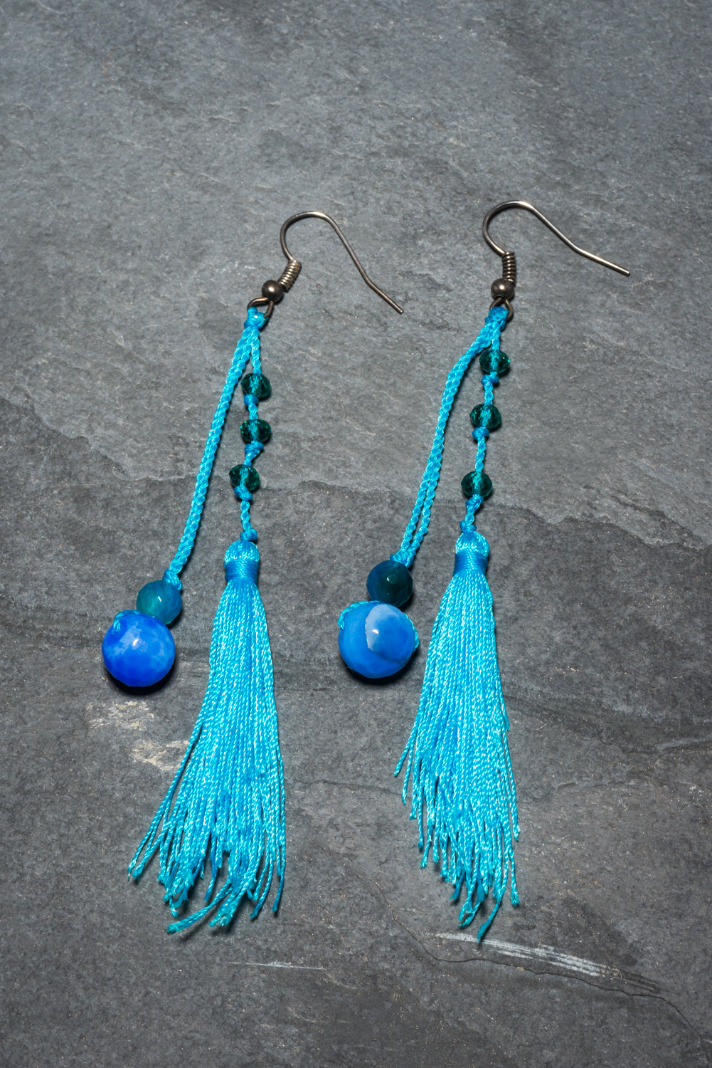 AZURE FEATHERED TASSEL EARRINGS