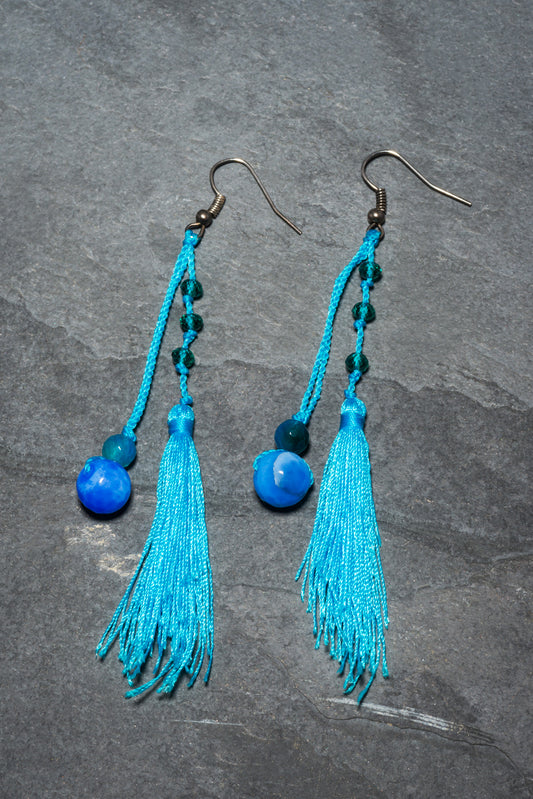 AZURE FEATHERED TASSEL EARRINGS