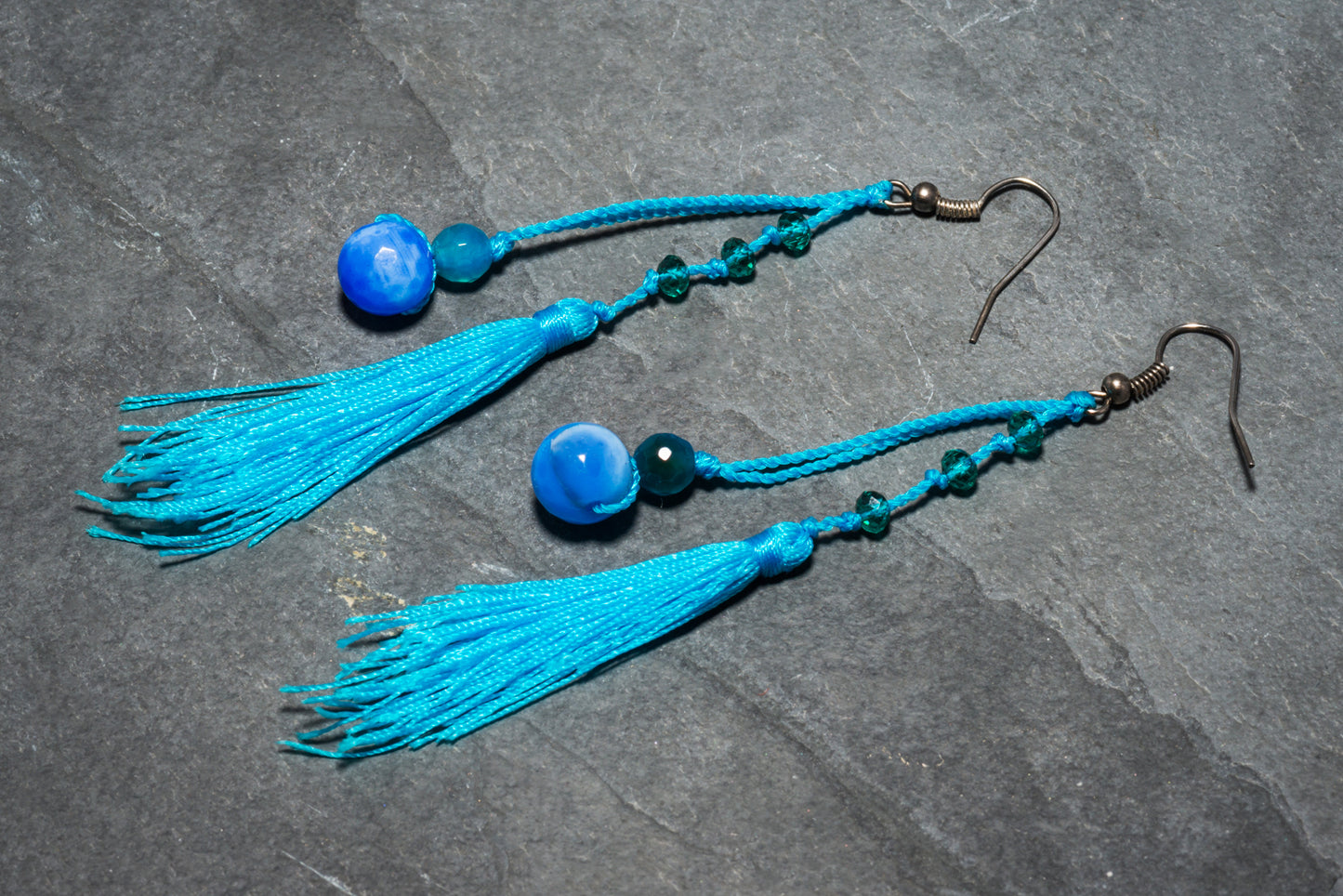 AZURE FEATHERED TASSEL EARRINGS