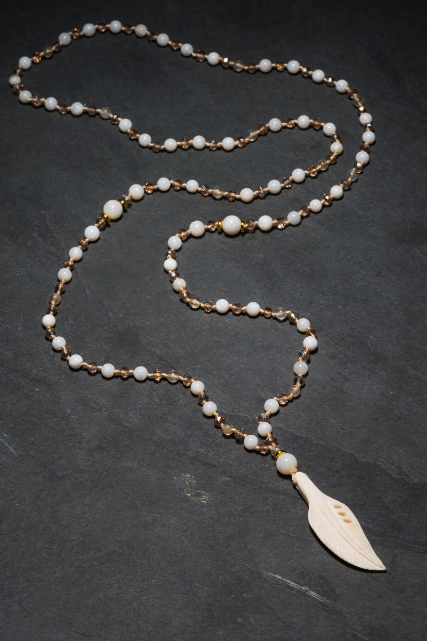 SHELL + RUTILE QUARTZ FEATHER NECKLACE