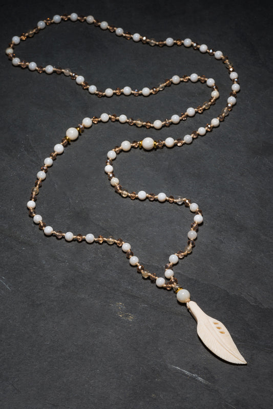 SHELL + RUTILE QUARTZ FEATHER NECKLACE