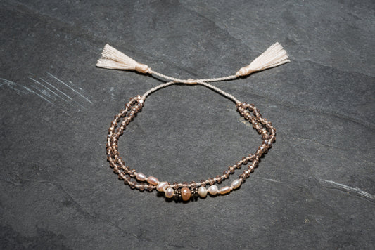 ANTIQUE PEARL MACRAME DOUBLE BRACELET