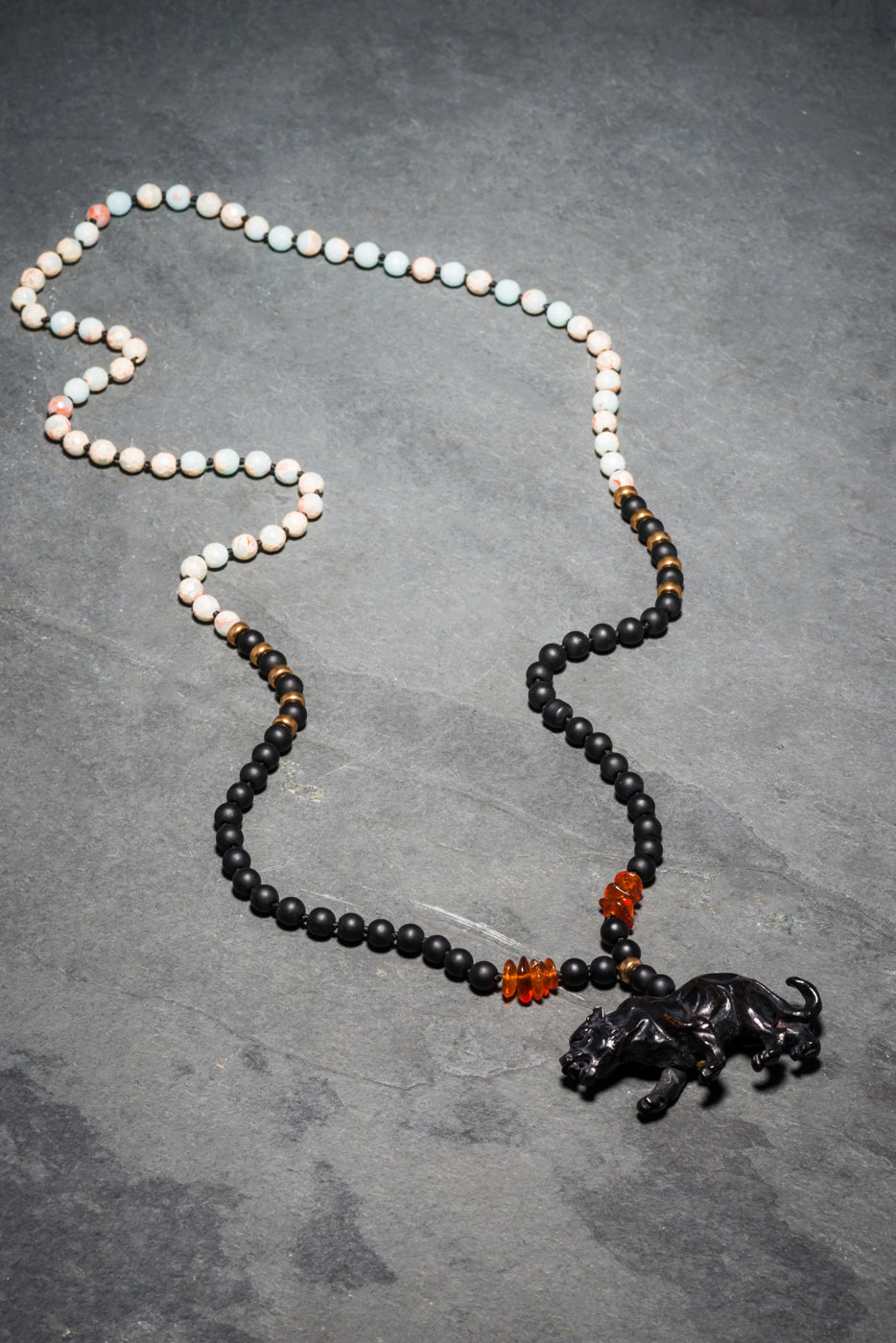PANTHER AMBER AMULET NECKLACE